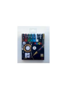   Dekormarker készlet, 0,9-1,3 mm, UNI Posca PC-3M - Holiday 8 színű készlet (arany, ezüst, fehér, világoskék, smaragdzöld, zöld, piros, barna)