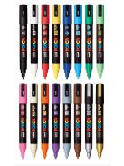 Posca filc készlet, Ecset hegyű, 1-4 mm vastag filcek, UNI Posca PC-5BR - 16 színű készlet