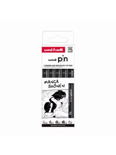   Tűfilc készlet - UNI PIN Manga Shonen 5 db-os készlet - fekete 0.05, 0.3, 0.8, 1.2  és ecsetfilc