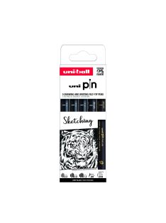   Tűfilc készlet - UNI PIN Sketching 5 db-os - fekete  0.4, 0.9, 1.2 plusz ecsetfilc és extra vékony ecsetfilc