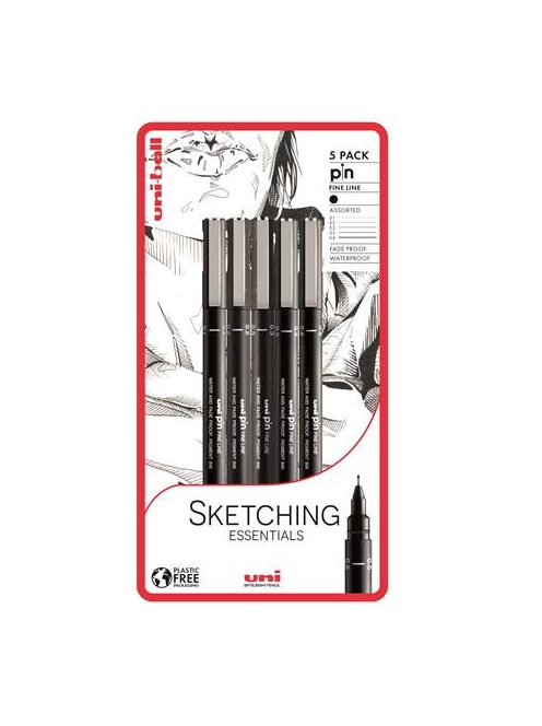 Rajzmarker készlet, UNI PIN "Sketching Essential", 5 különböző vonalvastagság, fekete