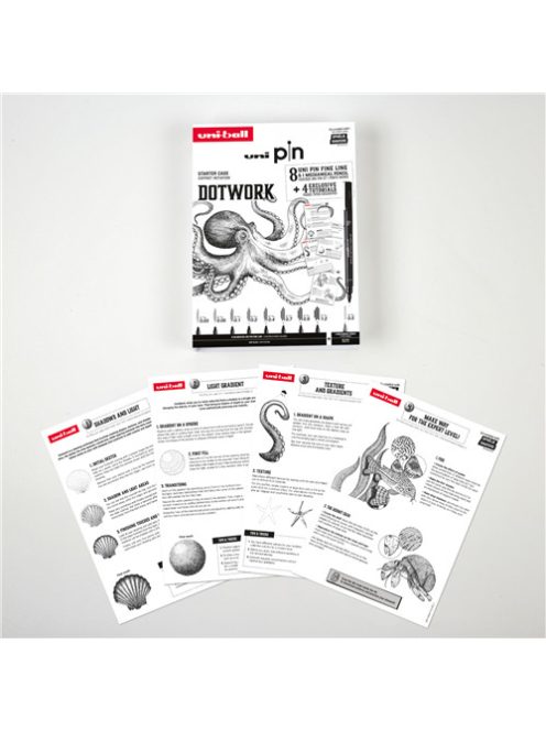 Tűfilc készlet - UNI PIN Dotworking 9 db-os készlet, Útmutatóval - fekete tűfilcek
