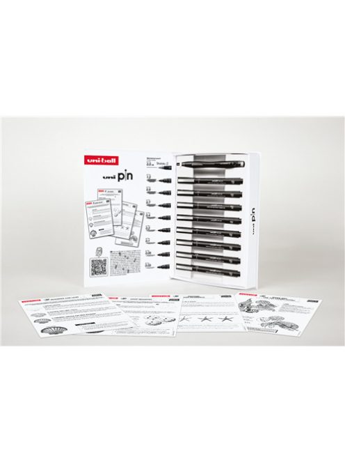 Tűfilc készlet - UNI PIN Dotworking 9 db-os készlet, Útmutatóval - fekete tűfilcek