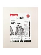 Tűfilc készlet - UNI PIN Urban Sketching 9 db-os készlet, Útmutatóval - fekete és szürke tűfilcek