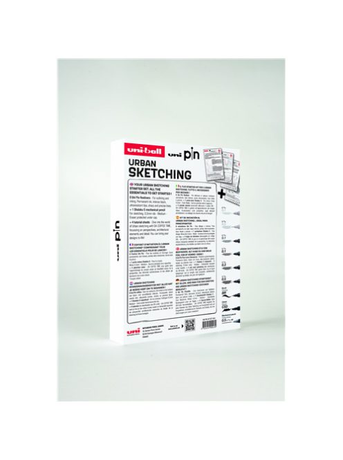 Tűfilc készlet - UNI PIN Urban Sketching 9 db-os készlet, Útmutatóval - fekete és szürke tűfilcek