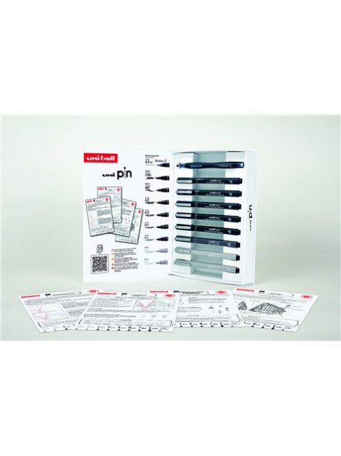 Tűfilc készlet - UNI PIN Urban Sketching 9 db-os készlet, Útmutatóval - fekete és szürke tűfilcek