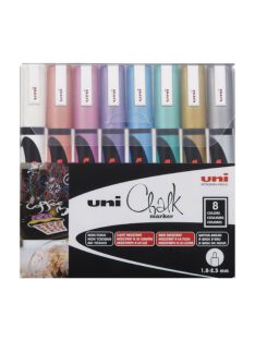   Krétafilc készlet - Uni Chalk folyékony kréta - Metál színek, 8 db