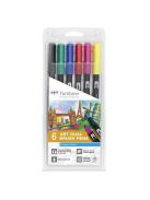 Tombow ABT Dual Brush Pen - Kéthegyű marker filctoll 6 db - alapszínek