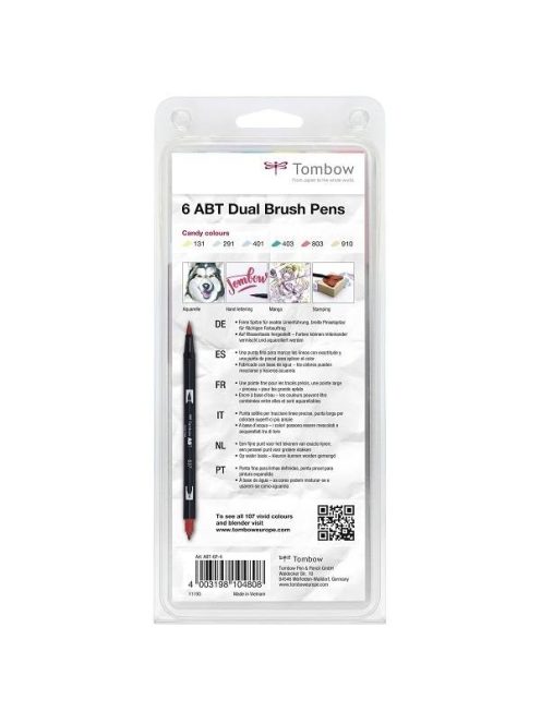 Tombow ABT Dual Brush Pen - Kéthegyű marker filctoll 6 db - candy