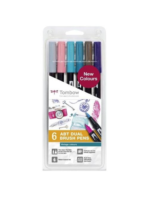 Tombow ABT Dual Brush Pen - Kéthegyű marker filctoll 6 db - vintage