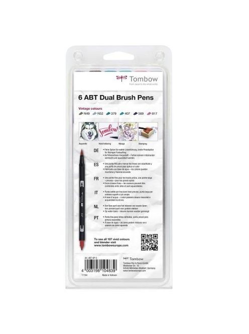 Tombow ABT Dual Brush Pen - Kéthegyű marker filctoll 6 db - vintage