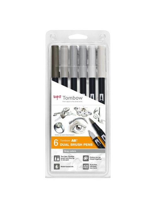 Tombow ABT Dual Brush Pen - Kéthegyű marker filctoll 6 db - szürke árnylatok