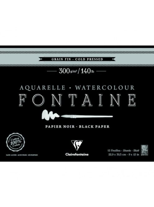Fekete akvarell jegyzettömb Fontaine 18x26cm pamut 300g