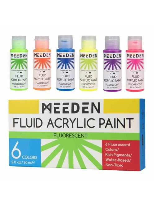 Meeden Fluid folyékony akrilfesték készlet 6x60ml fluoreszkáló