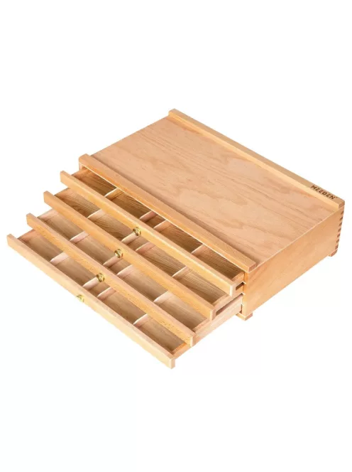 Fa tároló doboz 4 fiókkal, natúr bükk 25x40cm