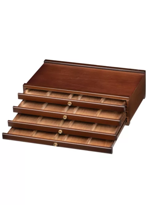 Fa tároló doboz 4 fiókkal, dió színárnyalat 25x40cm