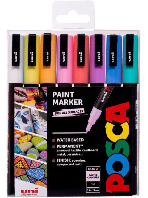 Uni Posca akril markerek készlet 0,9-1,3 mm 8 db pasztell