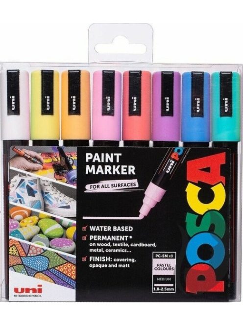 Uni Posca akril markerek készlet 1.8-2.5mm 8 db pasztell