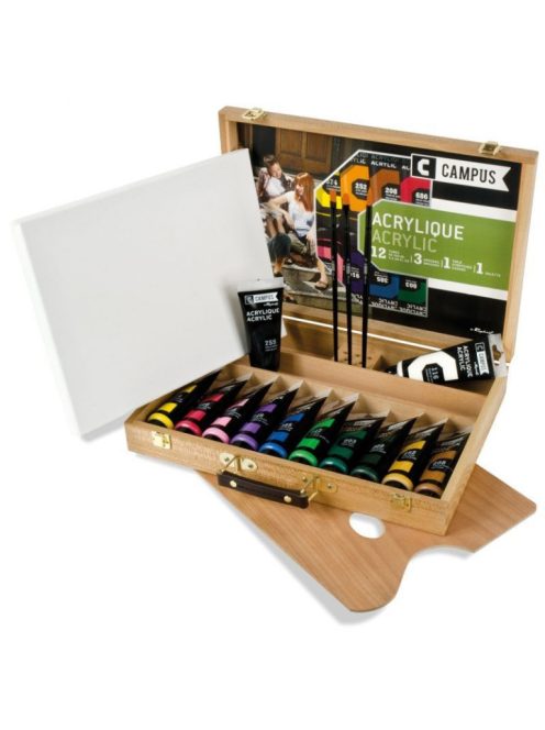 Campus akrilfesték készlet 12x100ml fadobozban