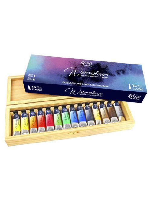 Rosa akvarellfesték készlet 14x10ml fadobozban