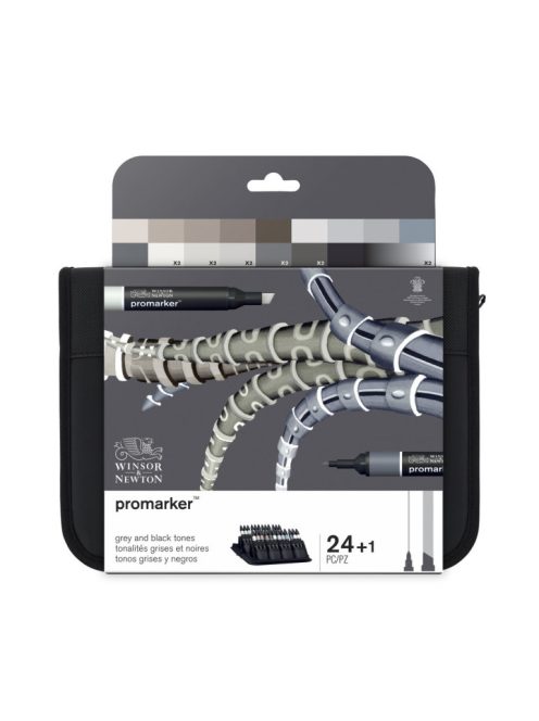 WN Promarker markerkészlet, 24 db, fekete és szürke, pénztárca