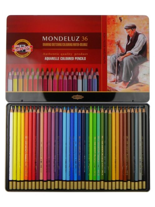 Mondeluz akvarell színes ceruza készlet, 36 db, fémdobozban