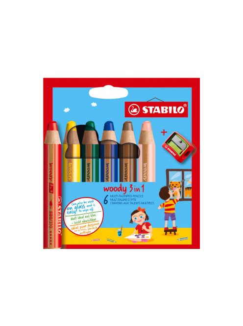 Színes ceruzakészlet Stabilo Woody 3in1 6 db hegyezővel
