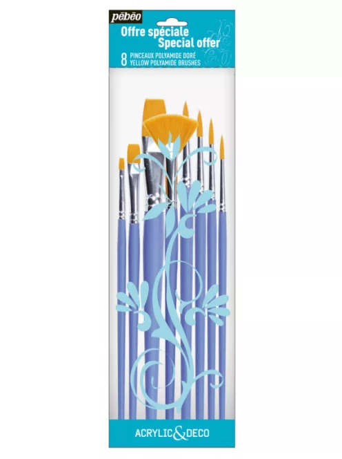 Ecsetkészlet Pébéo 8 db kerek, lapos és legyező
