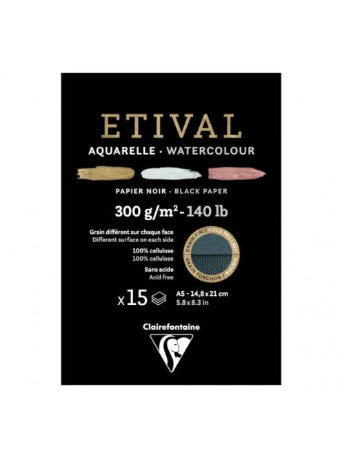 Fekete akvarell tömb Etival A5 300g