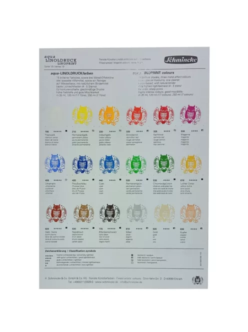 Linómetszet színek mintája Schmincke Linoldruck