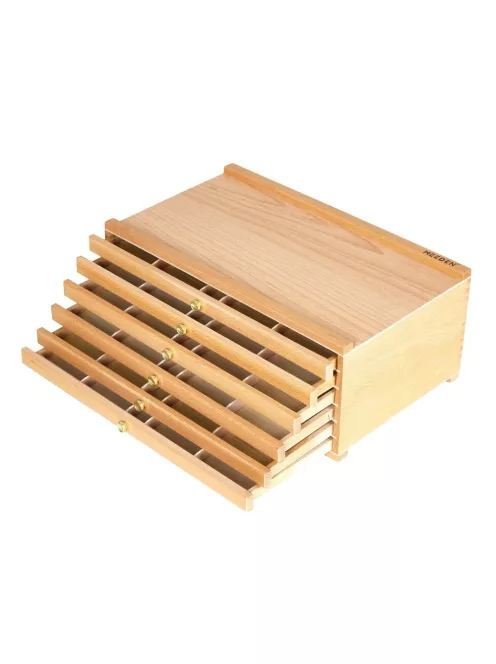 Fa tároló doboz 6 fiókkal, természetes bükk 25x40cm