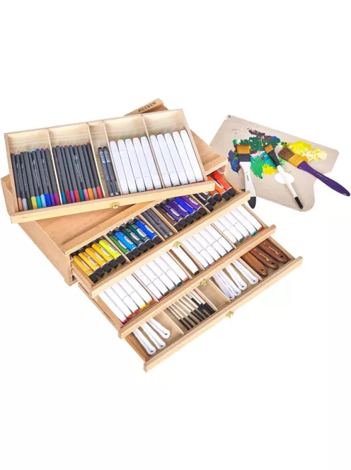 Fa tároló doboz 6 fiókkal, természetes bükk 25x40cm