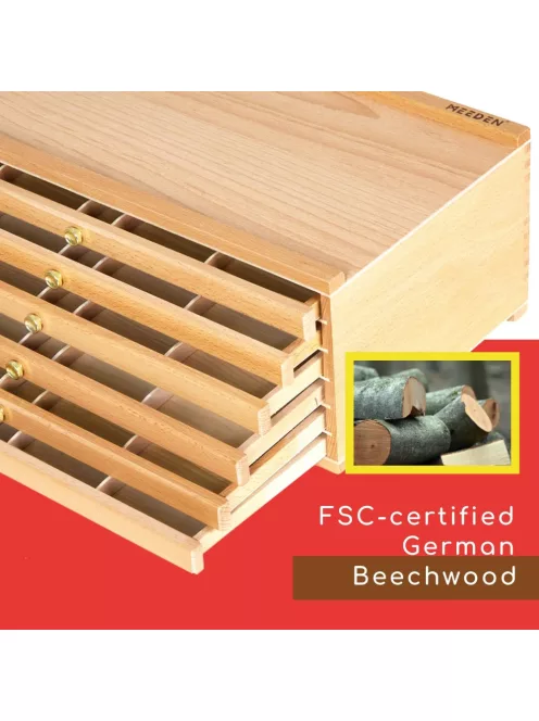 Fa tároló doboz 6 fiókkal, természetes bükk 25x40cm