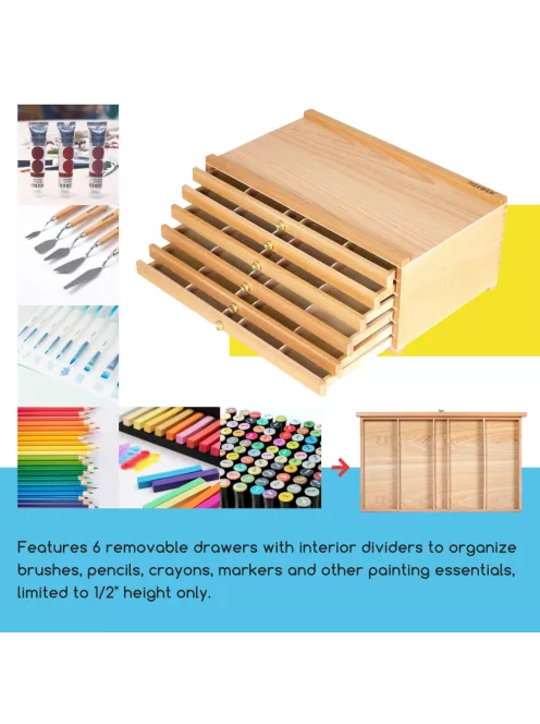 Fa tároló doboz 6 fiókkal, természetes bükk 25x40cm