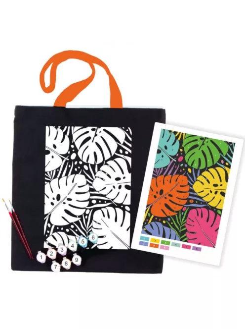 Pamut táska motívummal festéshez 38x42cm - Tropical leaves