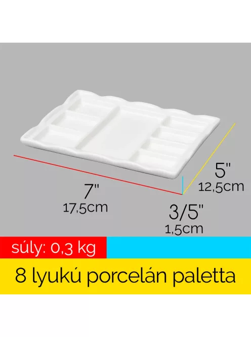 Porcelán paletta téglalap alakú 8 mélyedés 13x18cm