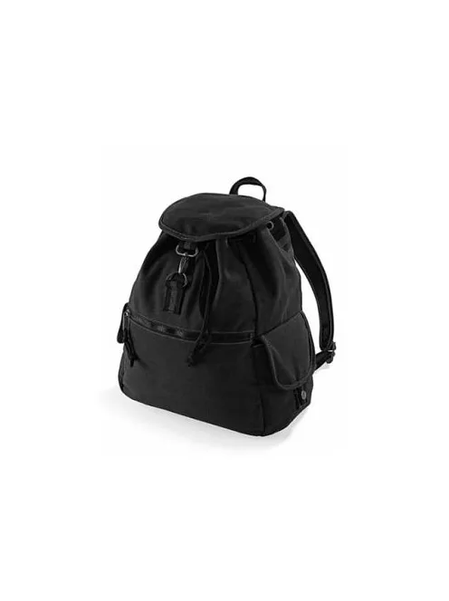 Camel canvas backpack with pockets - fekete