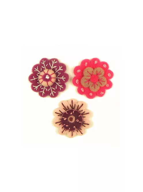 Decorated felt flowers - 3 pcs