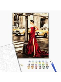 Számozott kifestő készlet vászonra 40x50 cm - Lány taxival New Yorkban