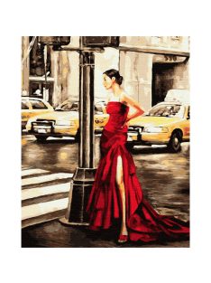 Számozott kifestő készlet vászonra 40x50 cm - Lány taxival New Yorkban