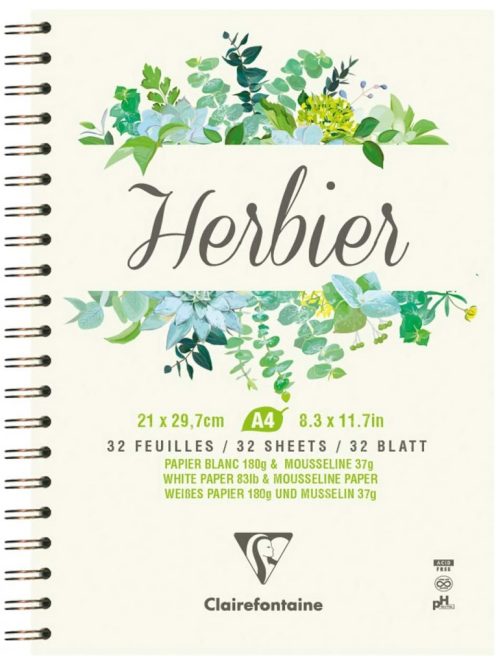 Itatóskönyv, írható, rajzolható, festhető - Növények nyomtatásához, Herbárium - 180 gr/m2 - A4