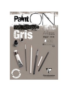 PaintON rajztömb, szürke színű, enyhén szemcsés papír, vegyes technikákhoz 250 gr A4