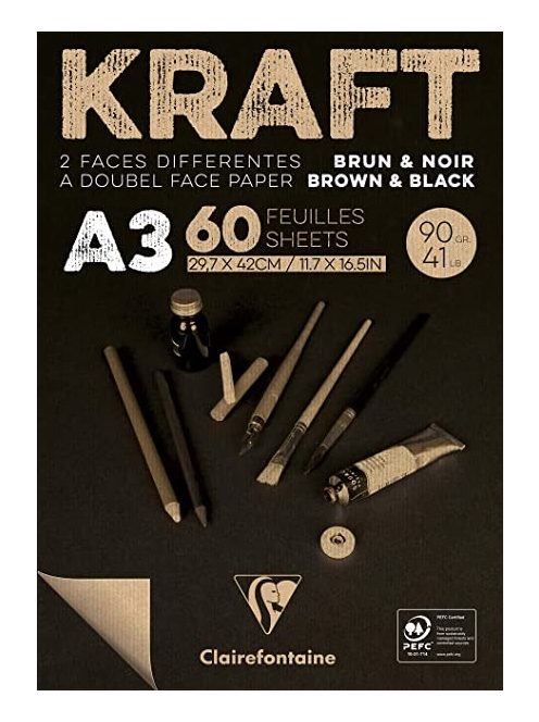 KRAFT rajztömb, fekete/barna 90 g/m2 60 ív 29,7 x 42,0 A3