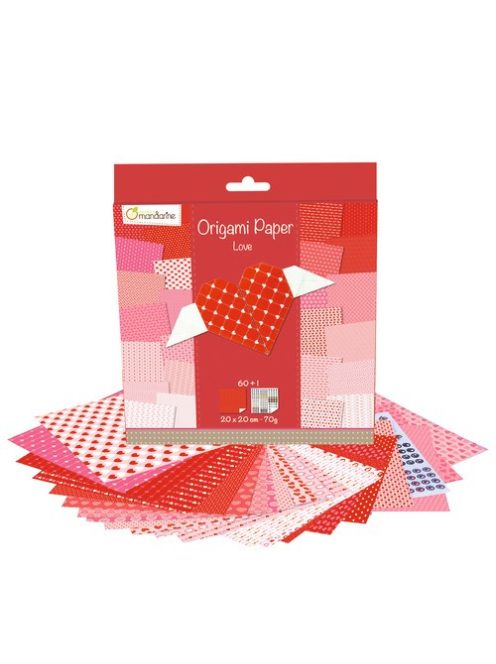 Origami papír - 60 lapos, piros mintás hajtogató készlet 20x20 cm - LOVE