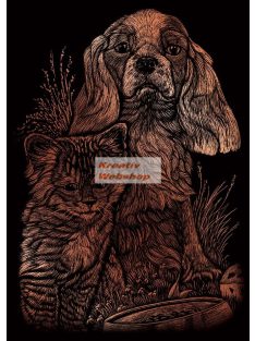   Képkarcoló készlet karctűvel - 13x18 cm - Réz - Kutya és cica