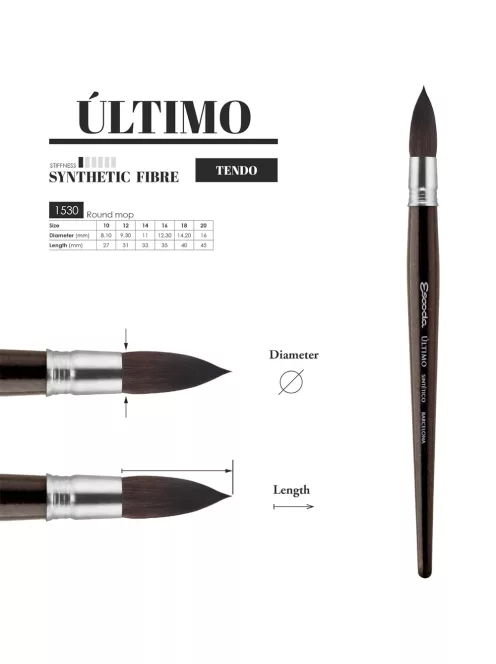 Ecset - Escoda Ultimo - szintetikus ecset, rövidnyelű, kerek, összemosó ecset - 18-as méret