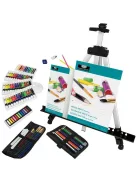 Óriás akril, olaj és akvarell utazó művészkészlet, hordozható alumínium festőállvánnyal - Royal Mixe