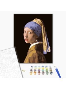 Számozott kifestő készlet vászonra 40x50 cm - Lány gyöngy fülbevalóval