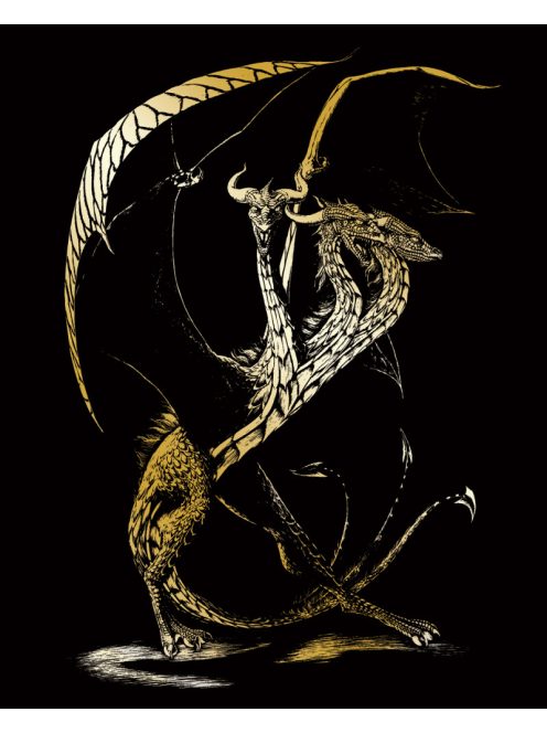 Képkarcoló készlet karctűvel - 20x25 cm - Arany - Háromfejű sárkány