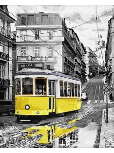 Számozott kifestő készlet vászonra 40x50 cm - Sárga villamos a budai utcán